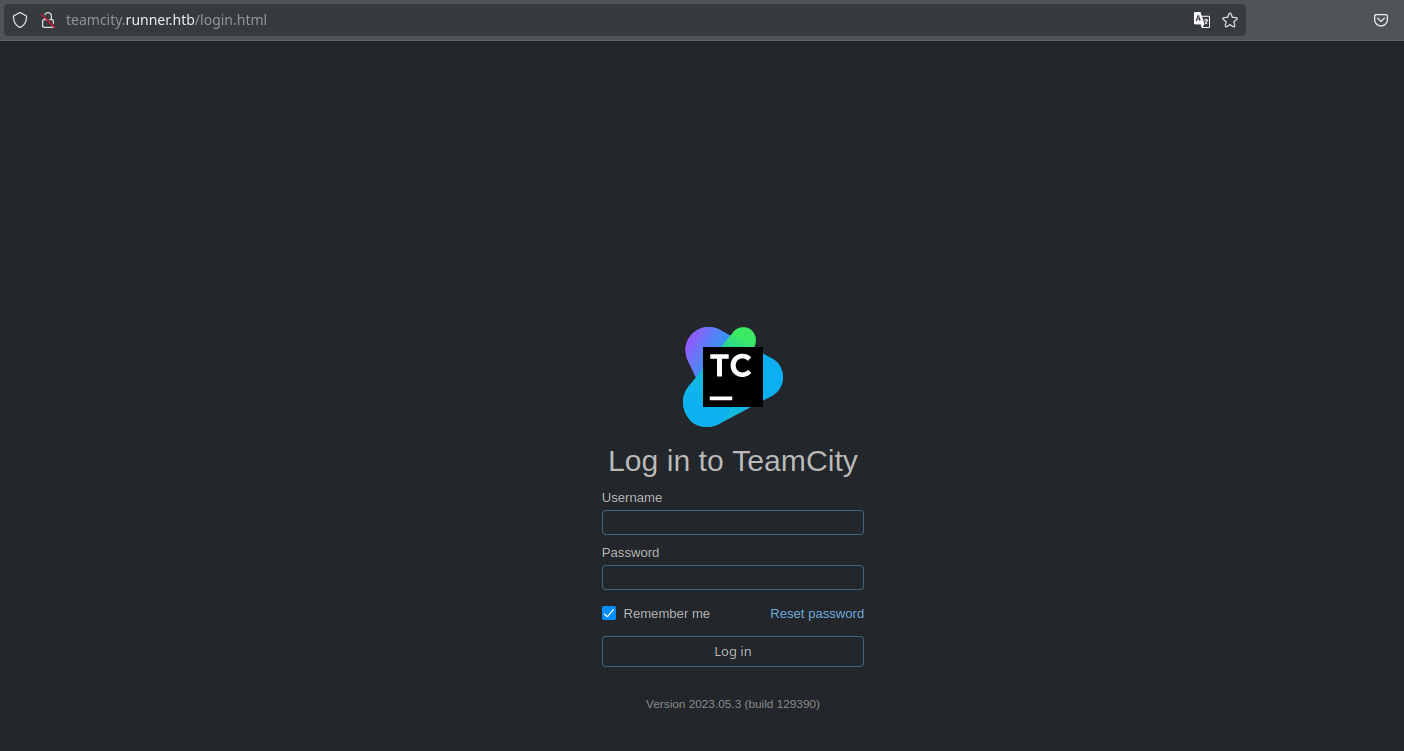 Главная страница teamcity.runner.htb