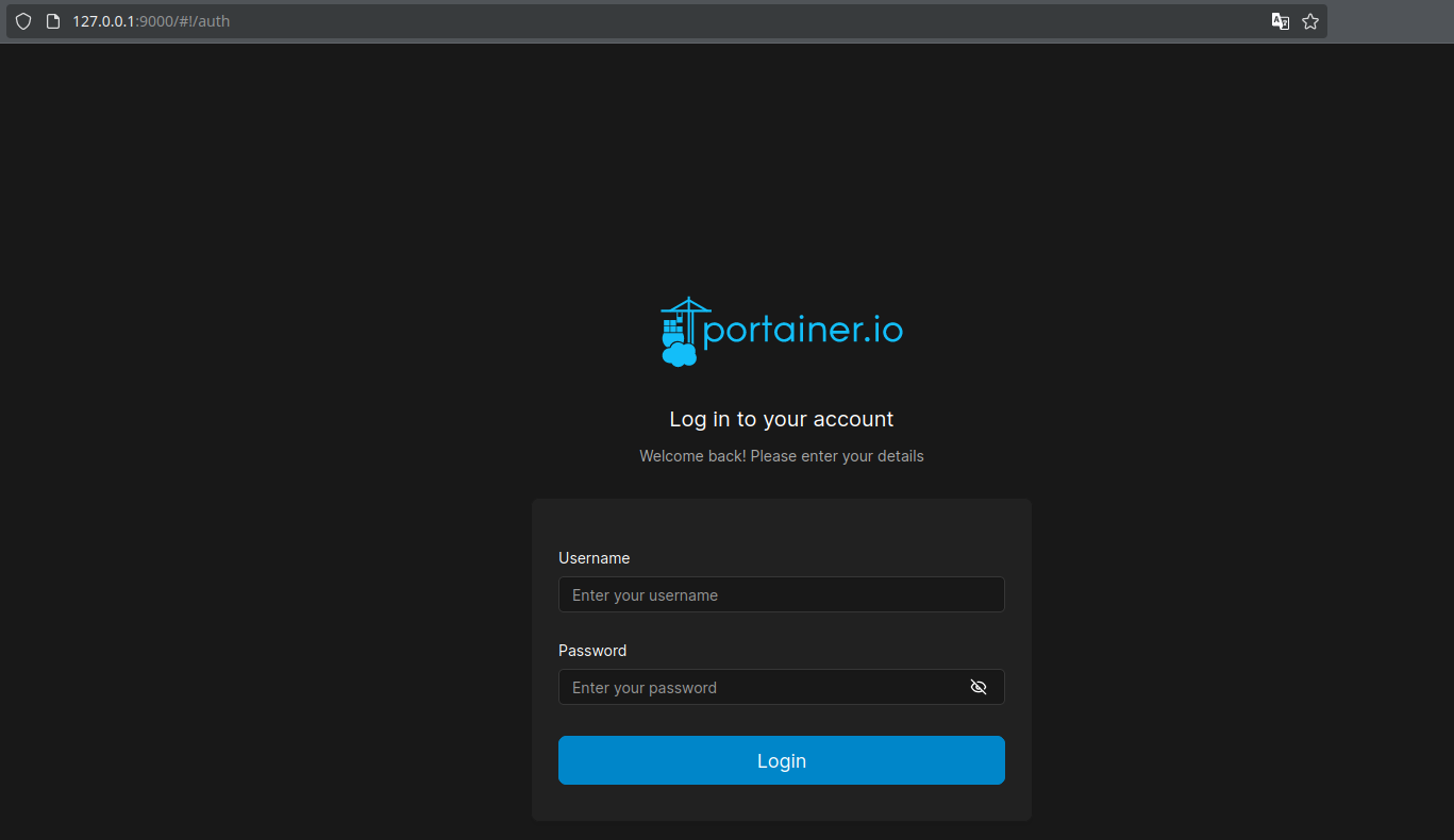 Форма авторизации Portainer
