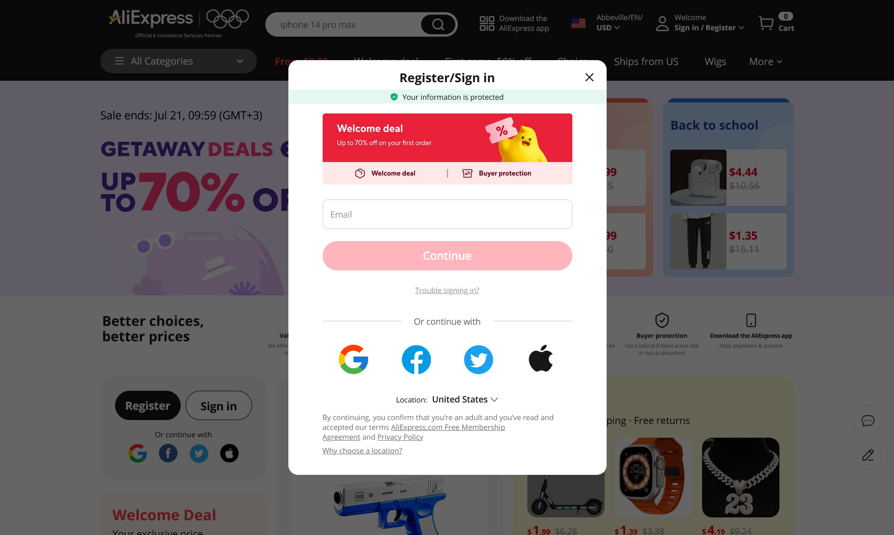 Страница входа в AliExpress Страница входа в AliExpress