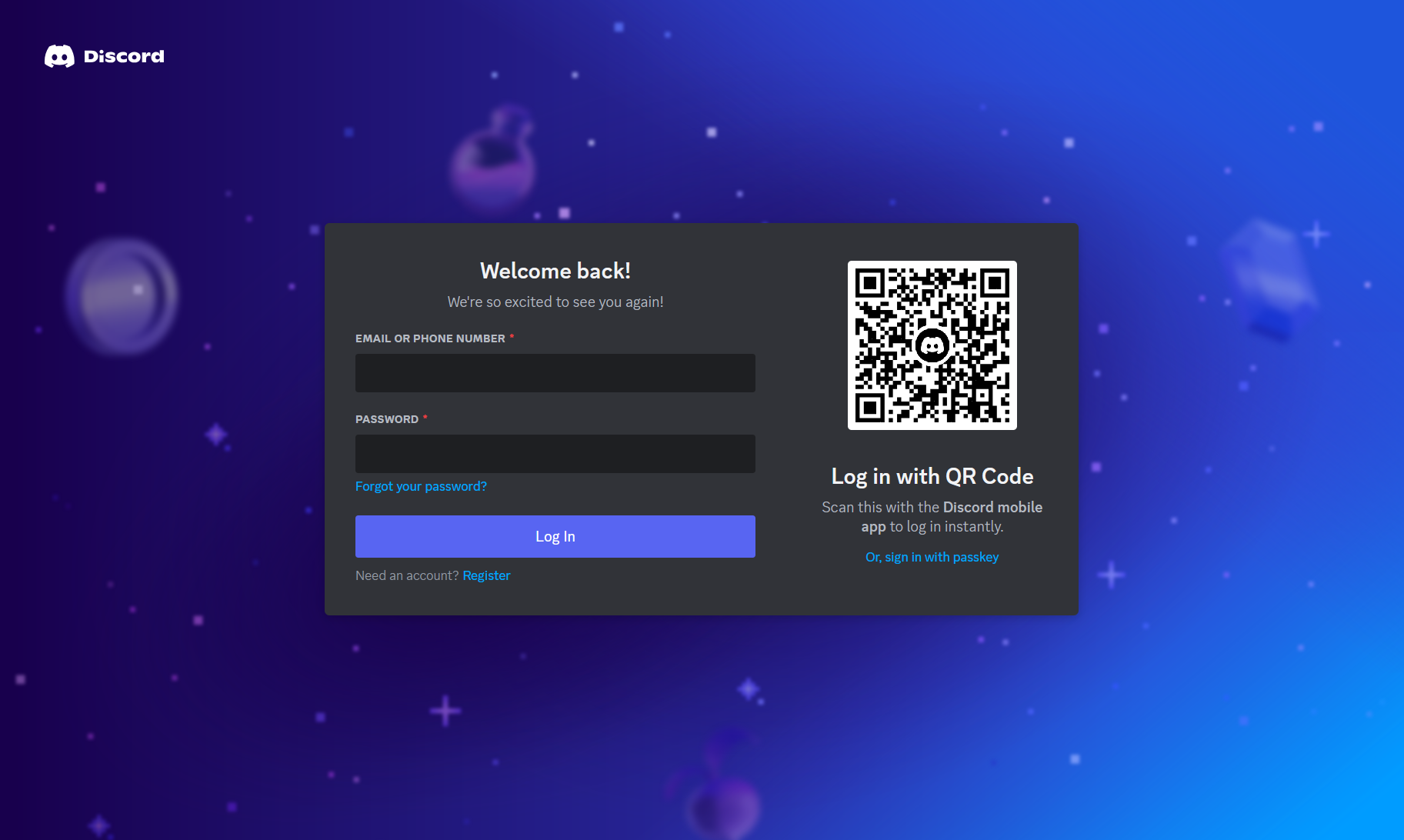 Страница входа в Discord Страница входа в Discord