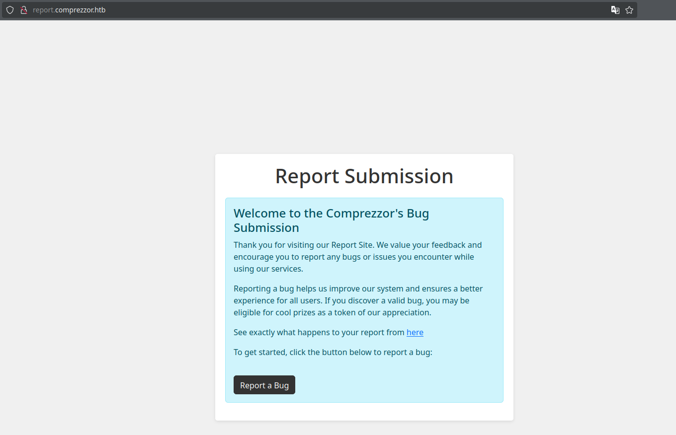 Главная страница сайта report.comprezzor.htb Главная страница сайта report.comprezzor.htb
