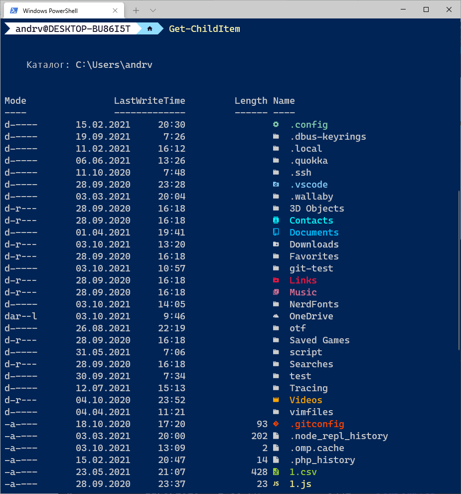 Список файлов и каталогов после подключения модуля Terminal-Icons Список файлов и каталогов после подключения модуля Terminal-Icons