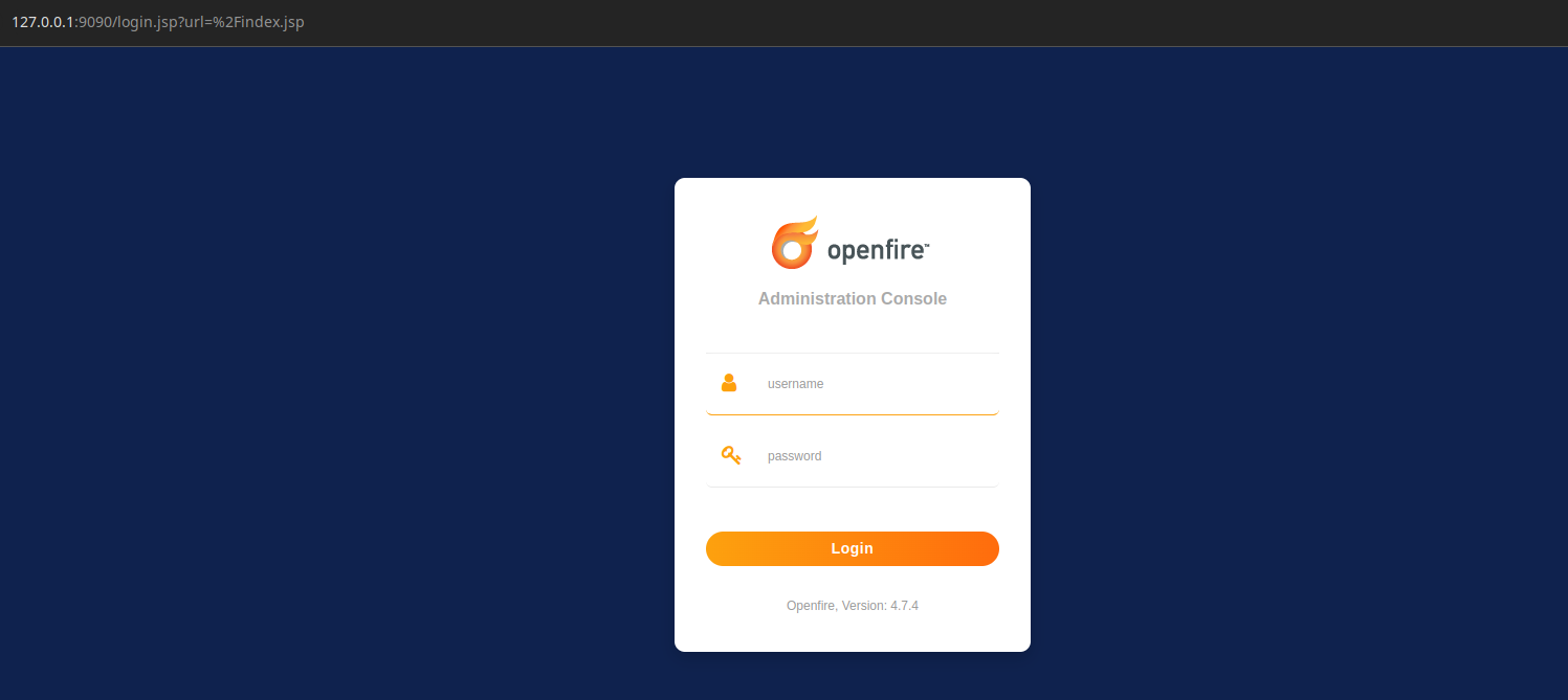 Форма авторизации OpenFire