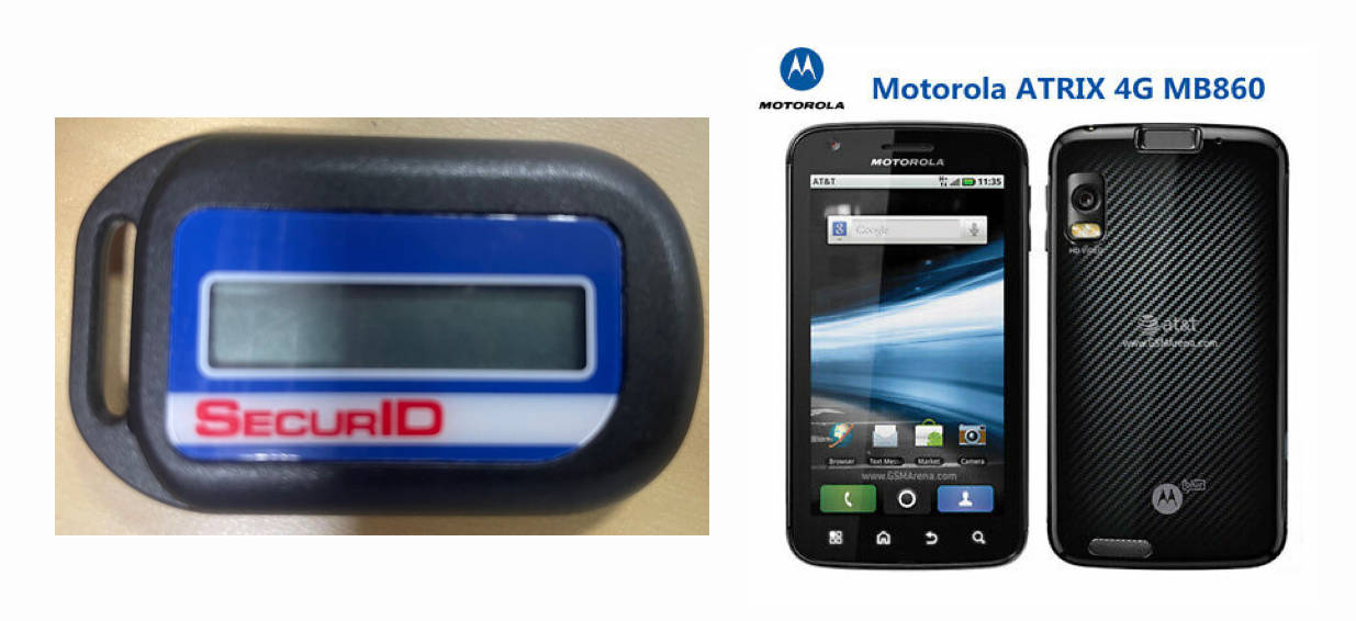 Security Dynamics SecurID (OTP) и Motorola ATRIX 4G (сканер отпечатка)